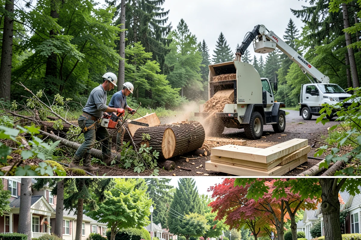 Right-of-way clearing in Beaux Arts Village, King County, WA - This work can be performed year-round in Puget Sound but requires specific methods for wet or frozen ground common during winter.