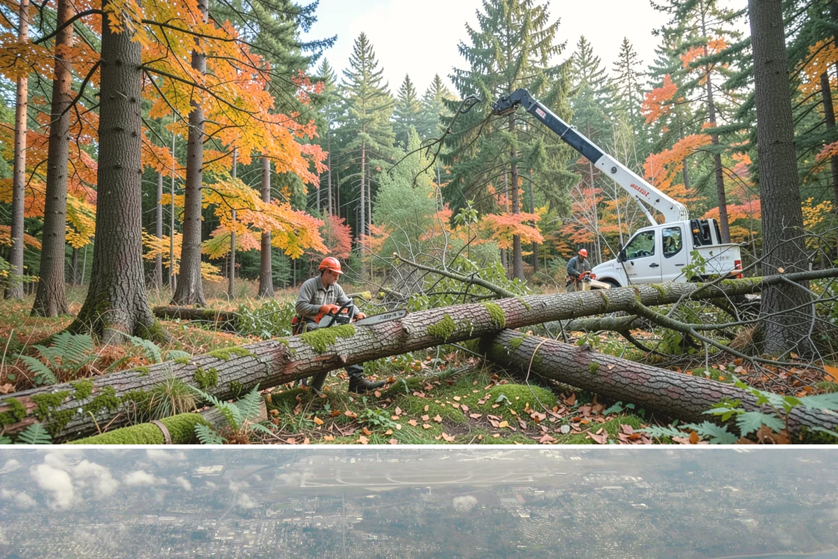Right-of-way clearing in Burien, King County, WA - This work can be performed year-round in Puget Sound but requires specific methods for wet or frozen ground common during winter.