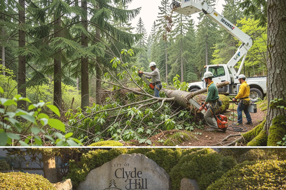 Right-of-way clearing in Clyde Hill, King County, WA - This work can be performed year-round in Puget Sound but requires specific methods for wet or frozen ground common during winter.