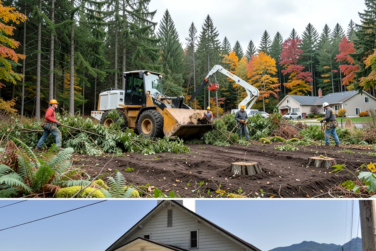 Right-of-way clearing in Concrete, Skagit County, WA - This work can be performed year-round in Puget Sound but requires specific methods for wet or frozen ground common during winter.