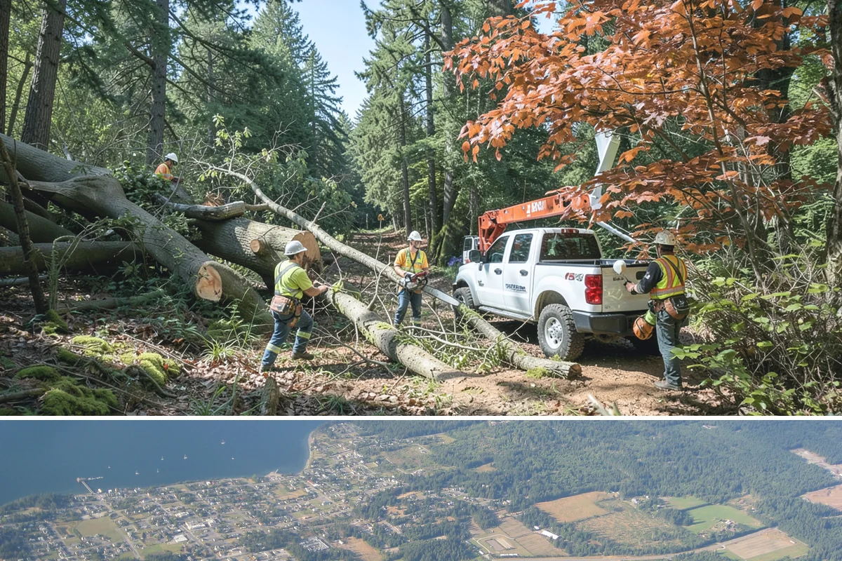 Right-of-way clearing in Coupeville, Island County, WA - This work can be performed year-round in Puget Sound but requires specific methods for wet or frozen ground common during winter.