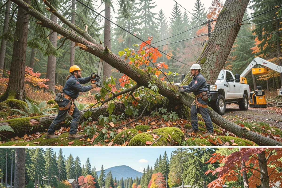 Right-of-way clearing in Covington, King County, WA - This work can be performed year-round in Puget Sound but requires specific methods for wet or frozen ground common during winter.