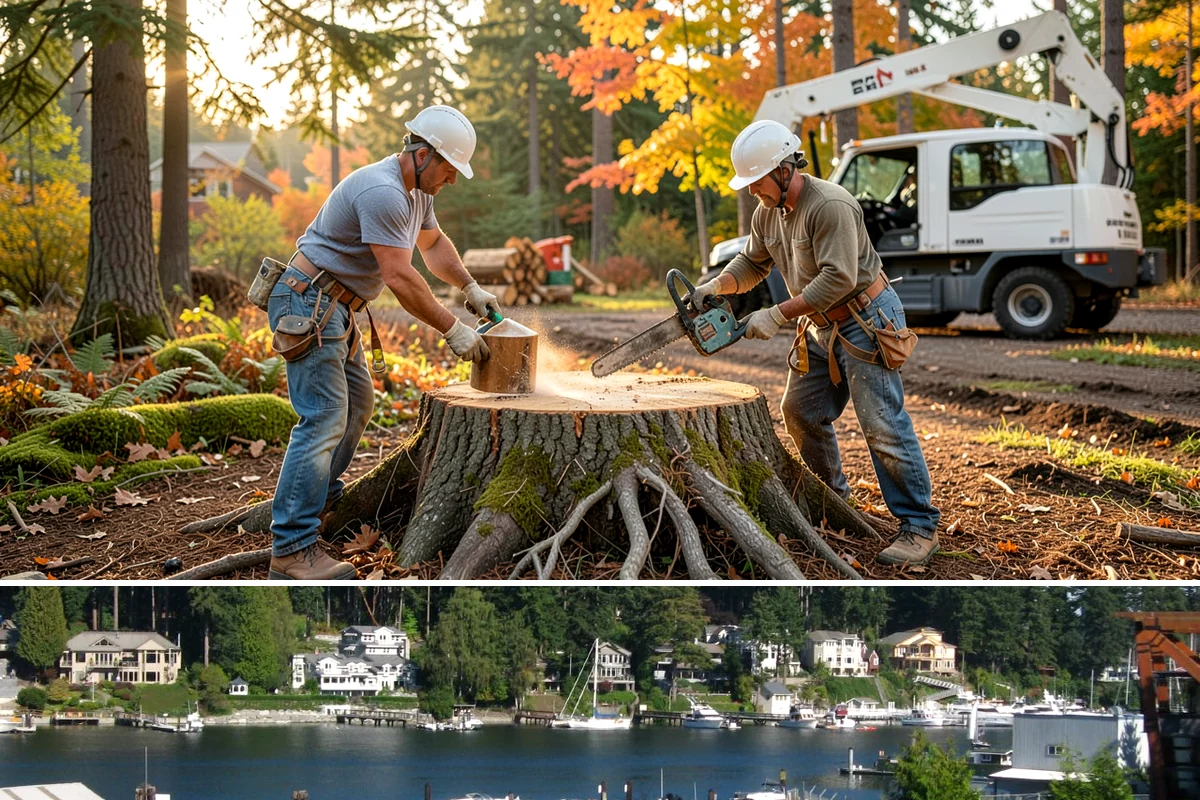 Right-of-way clearing in Gig Harbor, Pierce County, WA - This work can be performed year-round in Puget Sound but requires specific methods for wet or frozen ground common during winter.