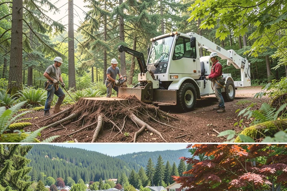 Right-of-way clearing in Index, Snohomish County, WA - This work can be performed year-round in Puget Sound but requires specific methods for wet or frozen ground common during winter.