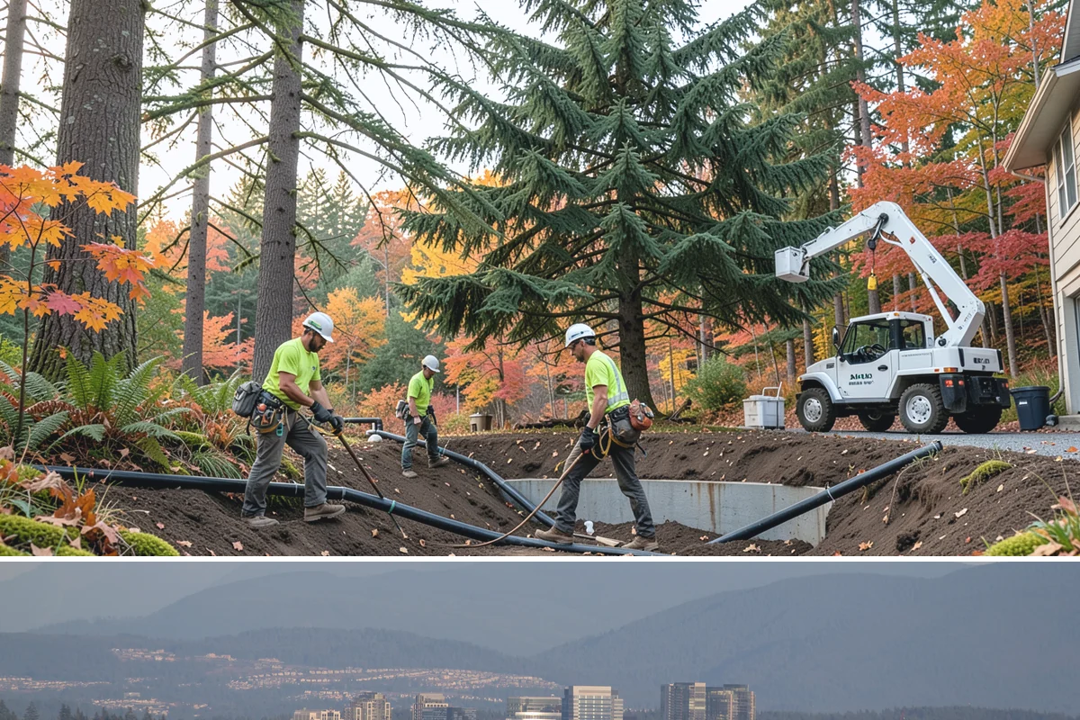 Right-of-way clearing in Medina, King County, WA - This work can be performed year-round in Puget Sound but requires specific methods for wet or frozen ground common during winter.