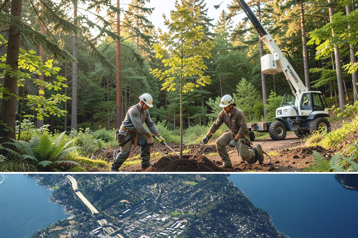 Right-of-way clearing in Mercer Island, King County, WA - This work can be performed year-round in Puget Sound but requires specific methods for wet or frozen ground common during winter.