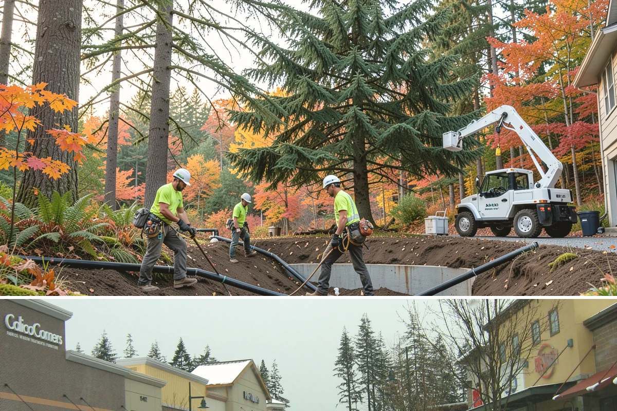 Right-of-way clearing in Mill Creek, Snohomish County, WA - This work can be performed year-round in Puget Sound but requires specific methods for wet or frozen ground common during winter.