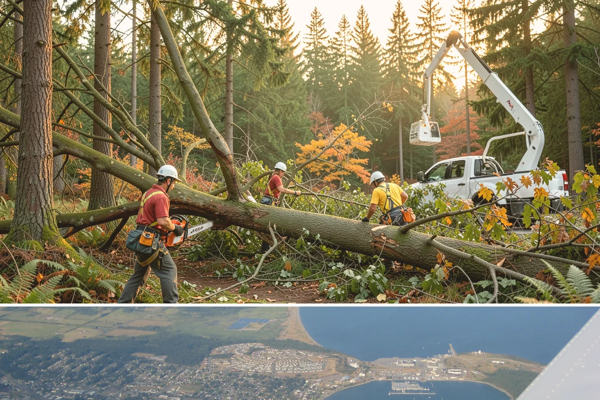 Right-of-way clearing in Oak Harbor, Island County, WA - This work can be performed year-round in Puget Sound but requires specific methods for wet or frozen ground common during winter.