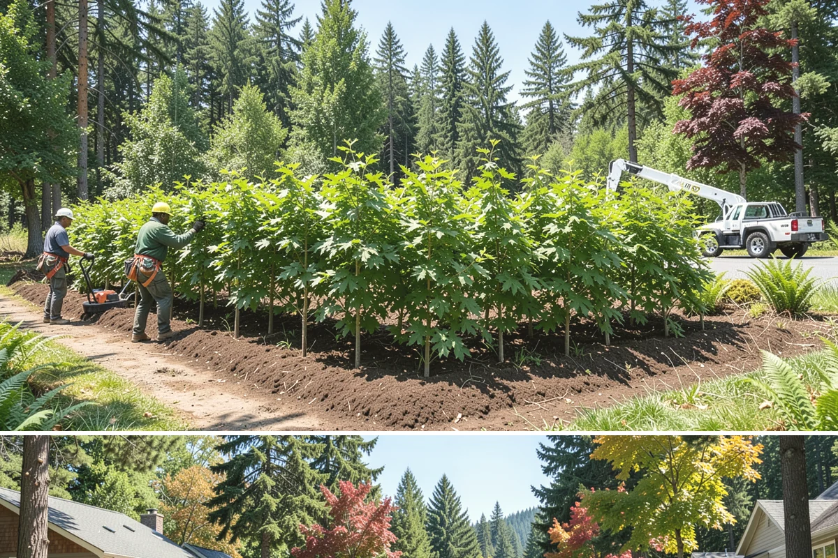 Right-of-way clearing in Orting, Pierce County, WA - This work can be performed year-round in Puget Sound but requires specific methods for wet or frozen ground common during winter.