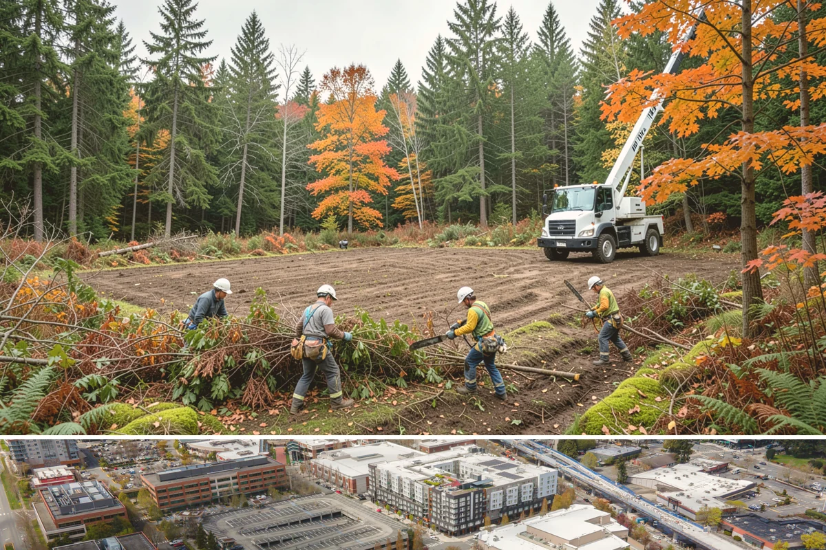 Right-of-way clearing in Redmond, King County, WA - This work can be performed year-round in Puget Sound but requires specific methods for wet or frozen ground common during winter.