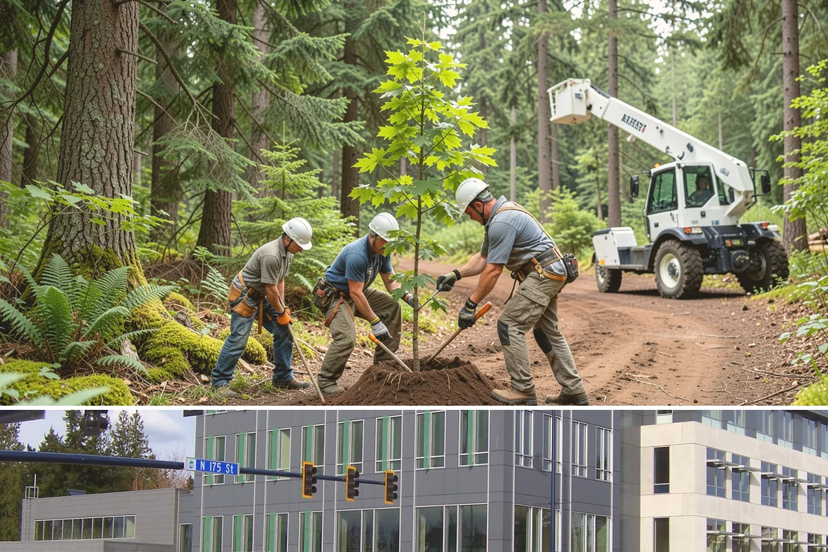 Right-of-way clearing in Shoreline, King County, WA - This work can be performed year-round in Puget Sound but requires specific methods for wet or frozen ground common during winter.