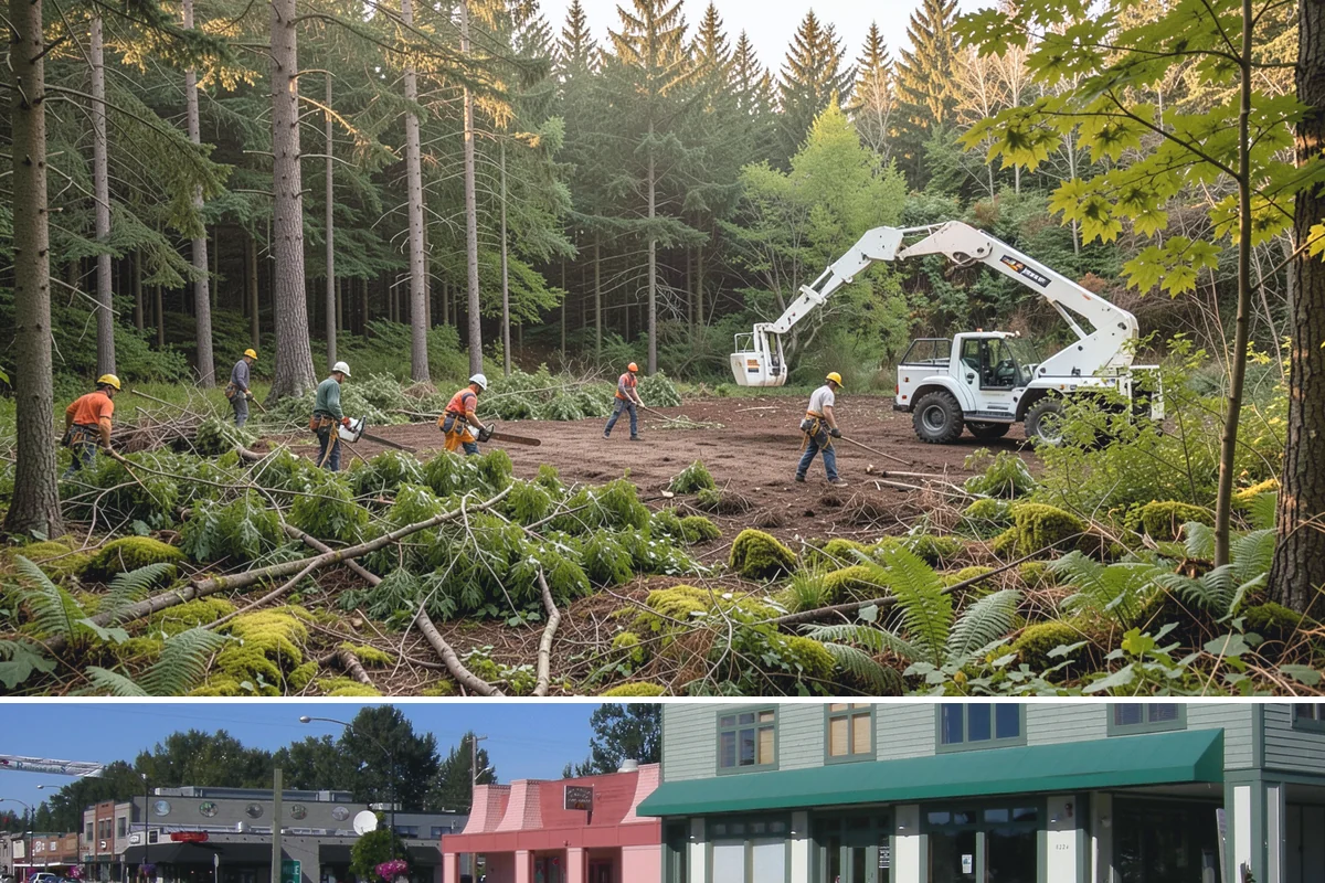 Right-of-way clearing in Snoqualmie, King County, WA - This work can be performed year-round in Puget Sound but requires specific methods for wet or frozen ground common during winter.