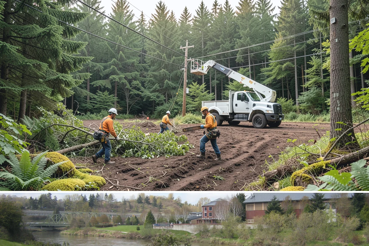 Right-of-way clearing in Tukwila, King County, WA - This work can be performed year-round in Puget Sound but requires specific methods for wet or frozen ground common during winter.