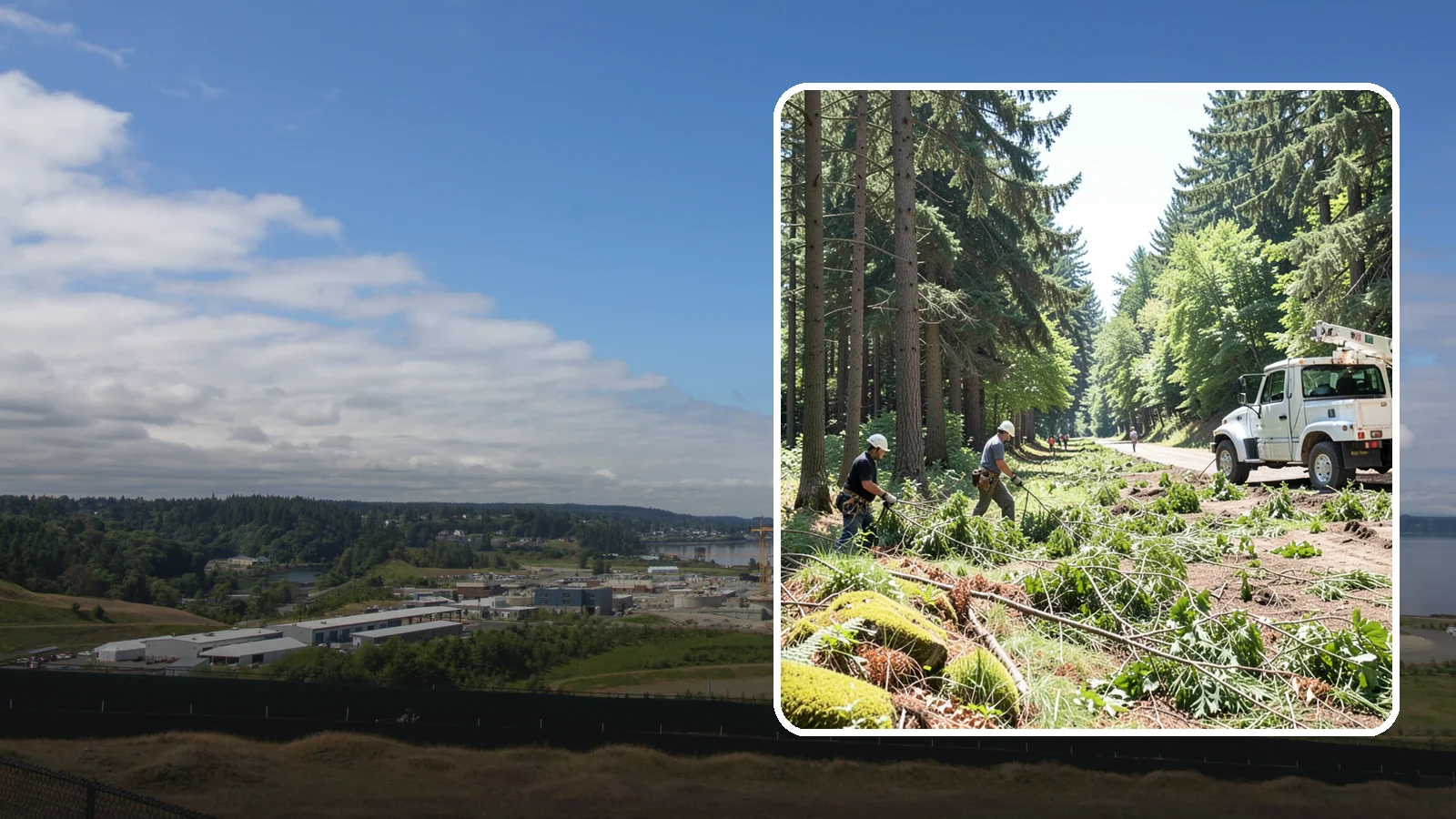 Right-of-way clearing in University Place, Pierce County, WA - The clearing of vegetation along easements and access corridors.