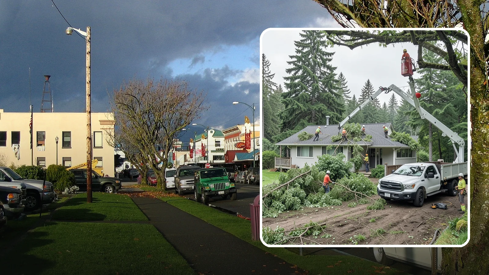 Roof clearance pruning in Arlington, Snohomish County, WA - The pruning of branches away from rooflines.