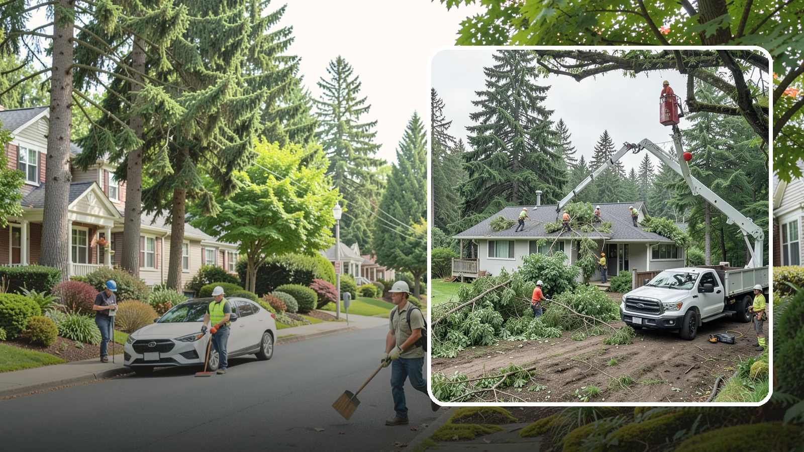 Roof clearance pruning in Beaux Arts Village, King County, WA - The pruning of branches away from rooflines.