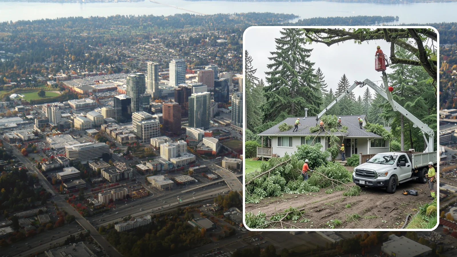 Roof clearance pruning in Bellevue, King County, WA - The pruning of branches away from rooflines.