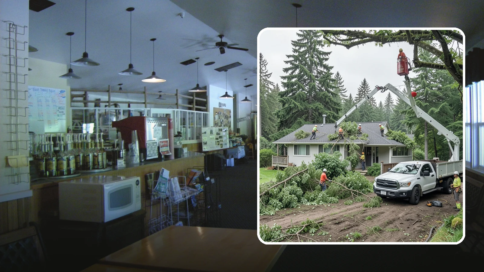 Roof clearance pruning in Black Diamond, King County, WA - The pruning of branches away from rooflines.