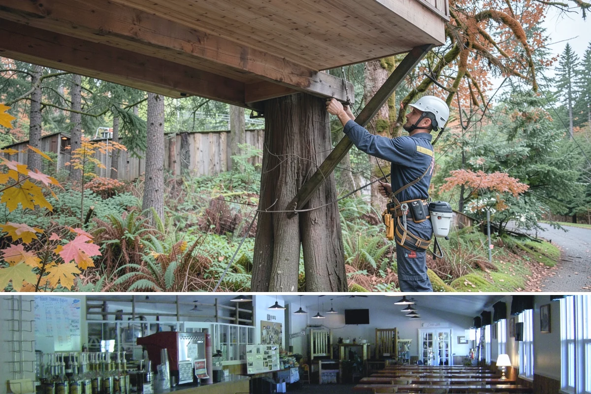 Roof clearance pruning in Black Diamond, King County, WA - Work should be scheduled during dormant seasons to minimize stress from over-pruning while adhering to specific timing...