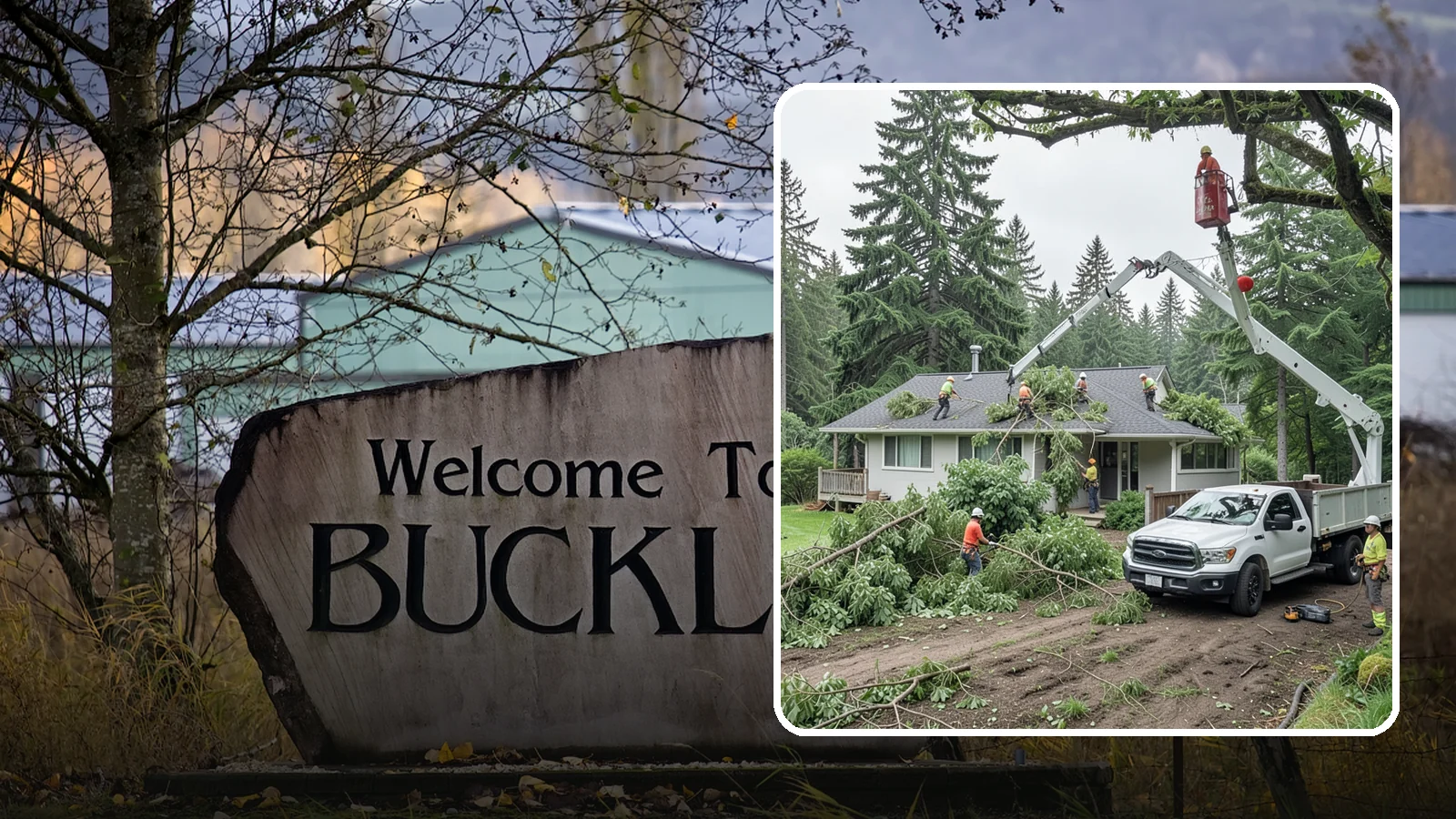 Roof clearance pruning in Buckley, Pierce County, WA - The pruning of branches away from rooflines.