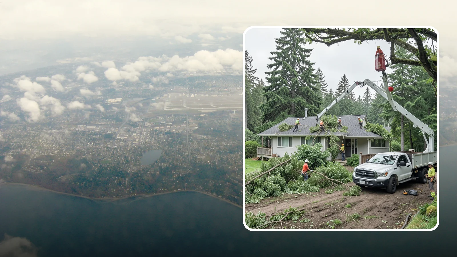 Roof clearance pruning in Burien, King County, WA - The pruning of branches away from rooflines.