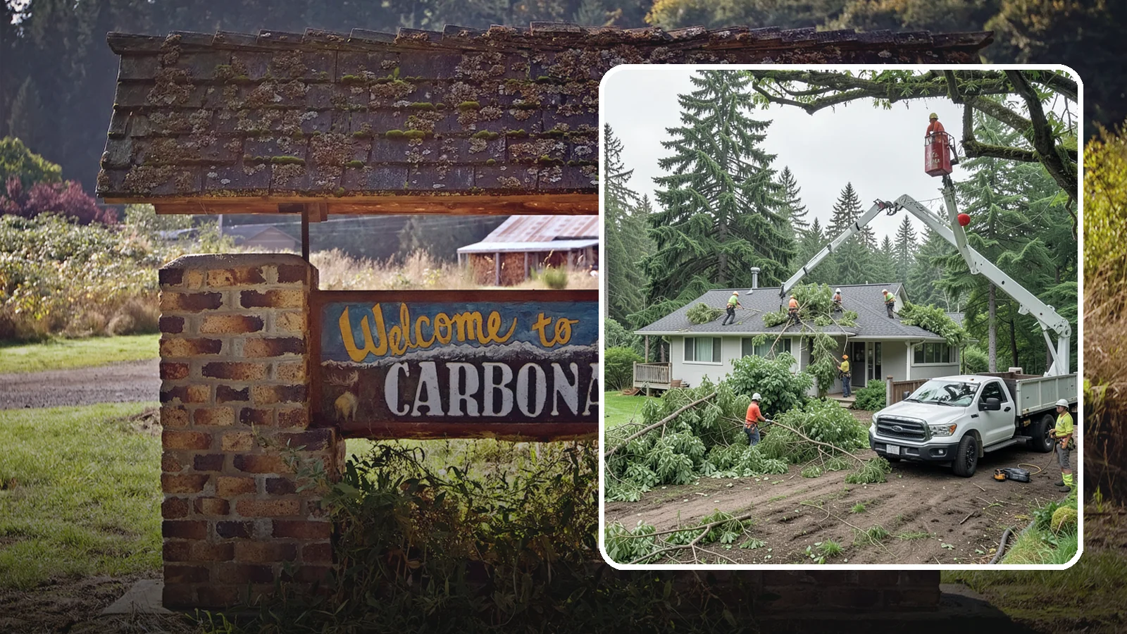 Roof clearance pruning in Carbonado, Pierce County, WA - The pruning of branches away from rooflines.