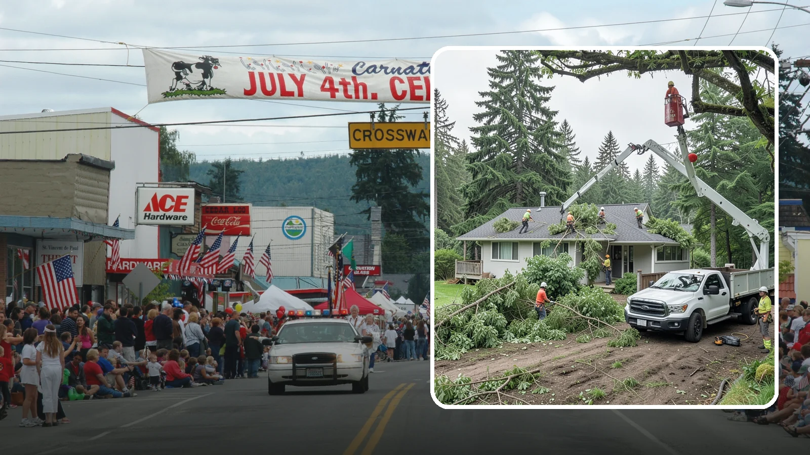 Roof clearance pruning in Carnation, King County, WA - The pruning of branches away from rooflines.