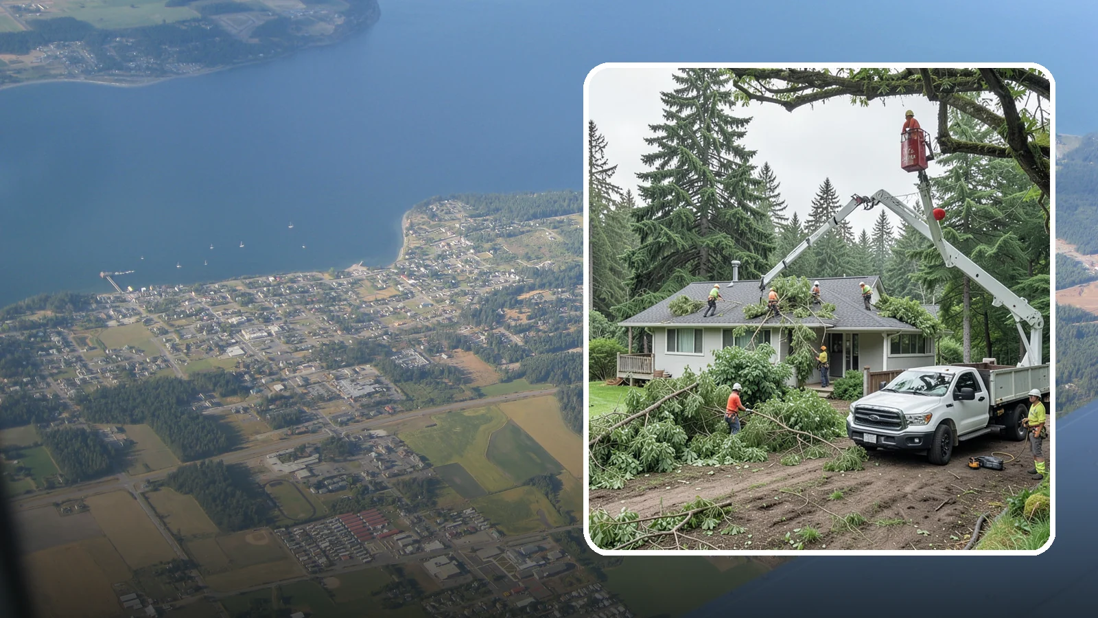 Roof clearance pruning in Coupeville, Island County, WA - The pruning of branches away from rooflines.