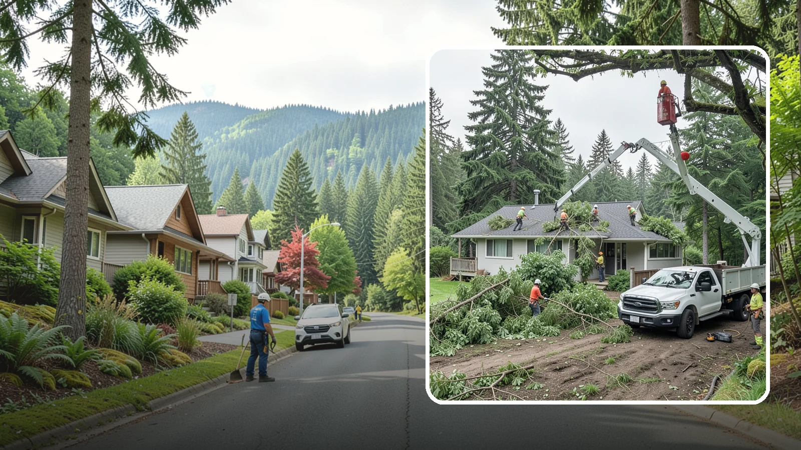 Roof clearance pruning in Darrington, Snohomish County, WA - The pruning of branches away from rooflines.