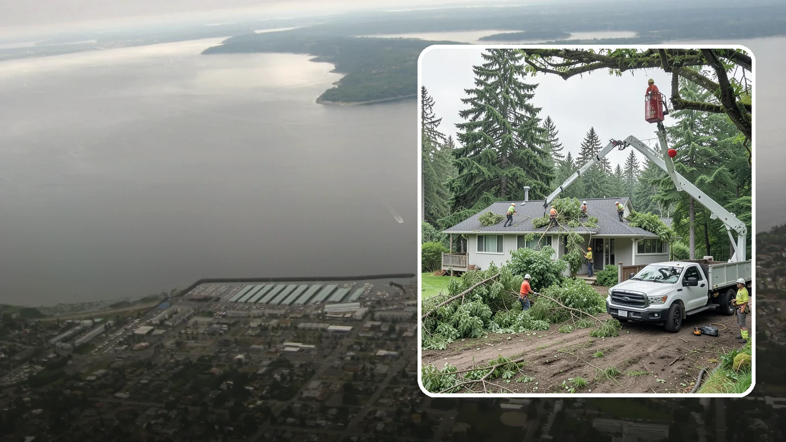 Roof clearance pruning in Des Moines, King County, WA - The pruning of branches away from rooflines.