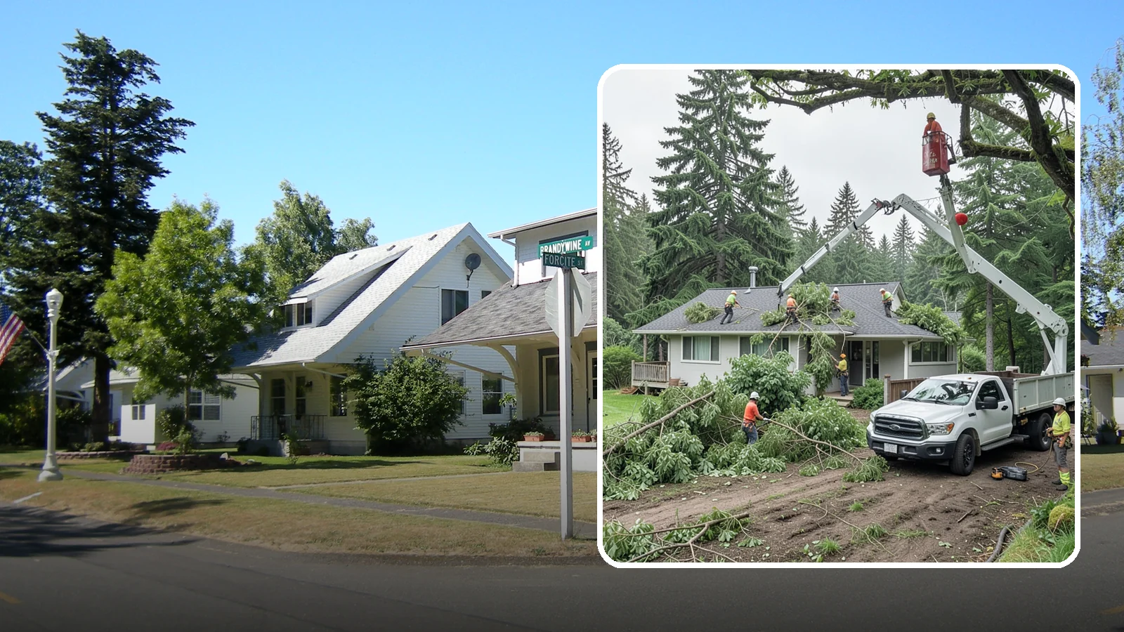 Roof clearance pruning in DuPont, Pierce County, WA - The pruning of branches away from rooflines.