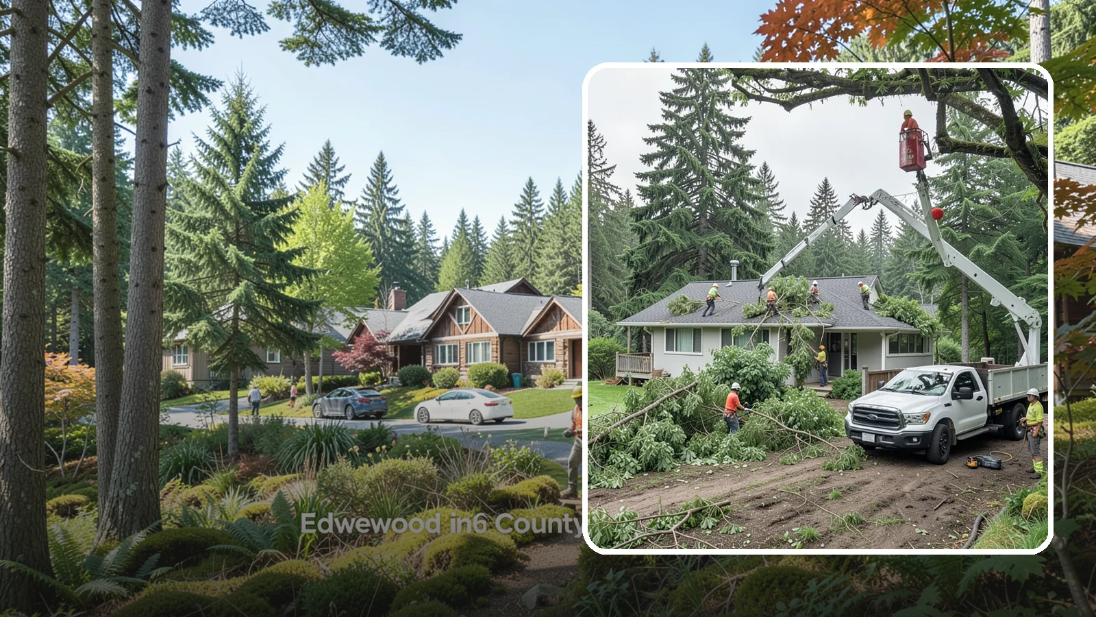 Roof clearance pruning in Edgewood, Pierce County, WA - The pruning of branches away from rooflines.