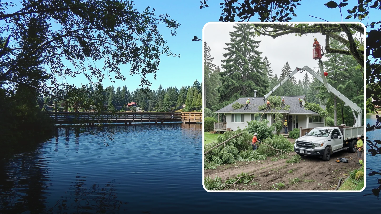 Roof clearance pruning in Federal Way, King County, WA - The pruning of branches away from rooflines.