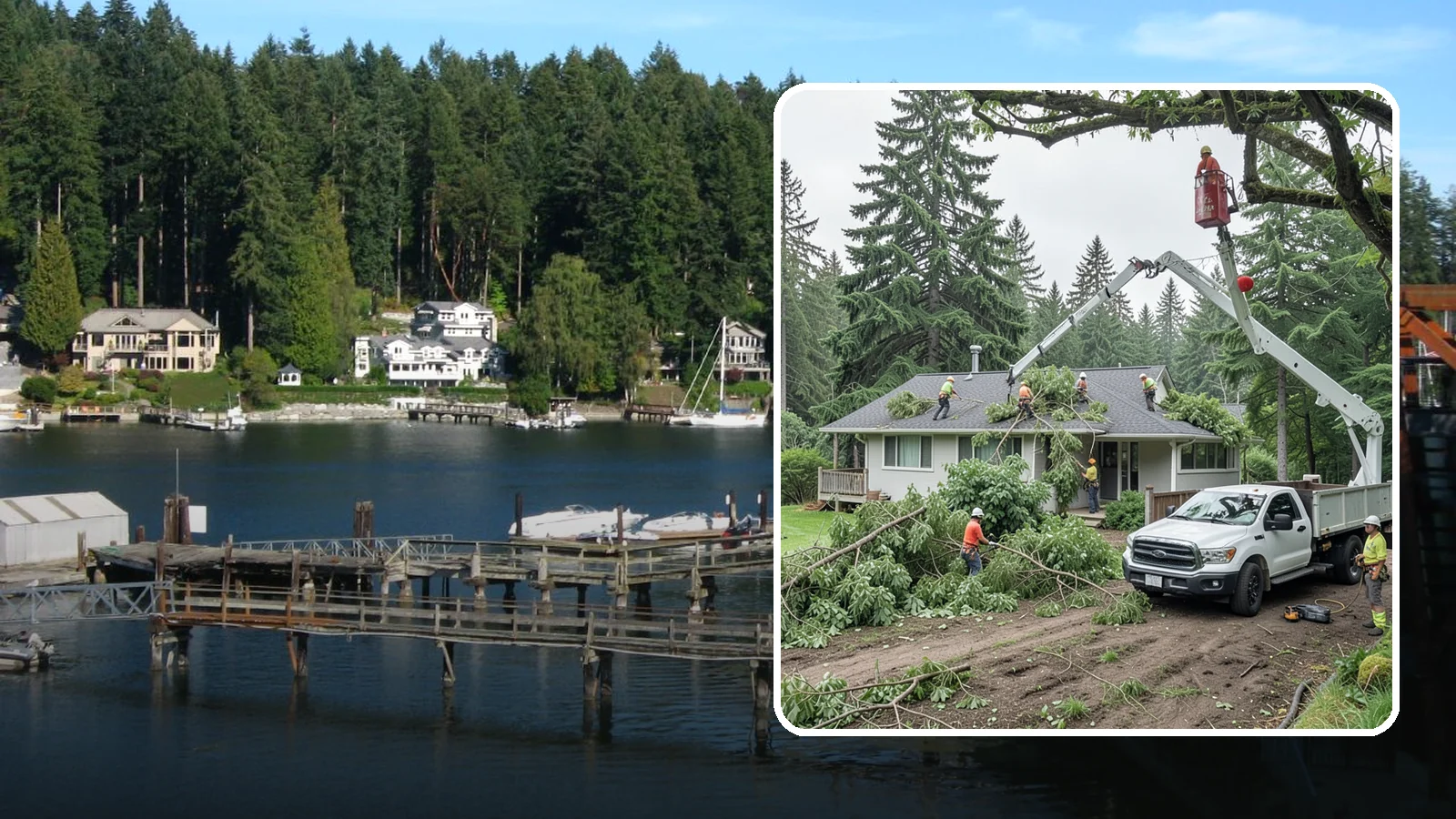 Roof clearance pruning in Gig Harbor, Pierce County, WA - The pruning of branches away from rooflines.