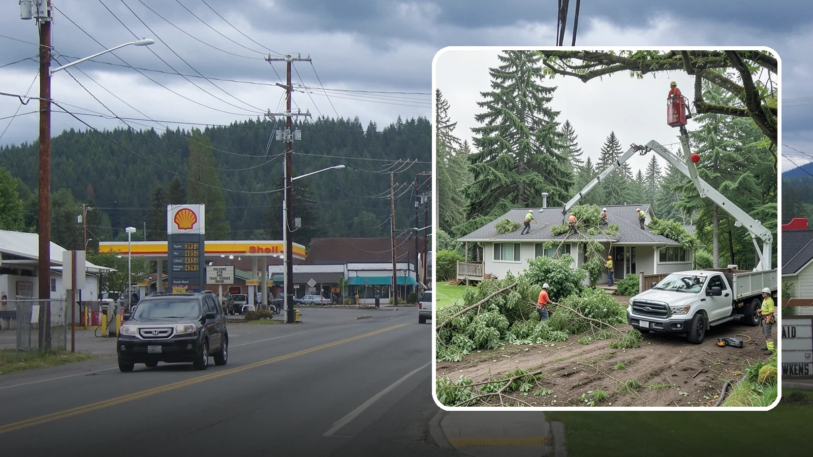Roof clearance pruning in Granite Falls, Snohomish County, WA - The pruning of branches away from rooflines.