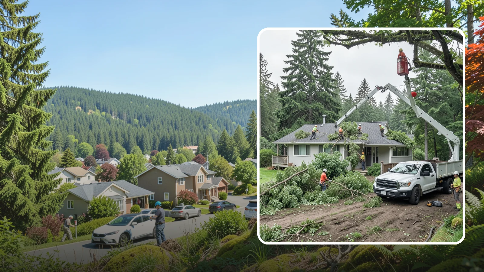 Roof clearance pruning in Index, Snohomish County, WA - The pruning of branches away from rooflines.