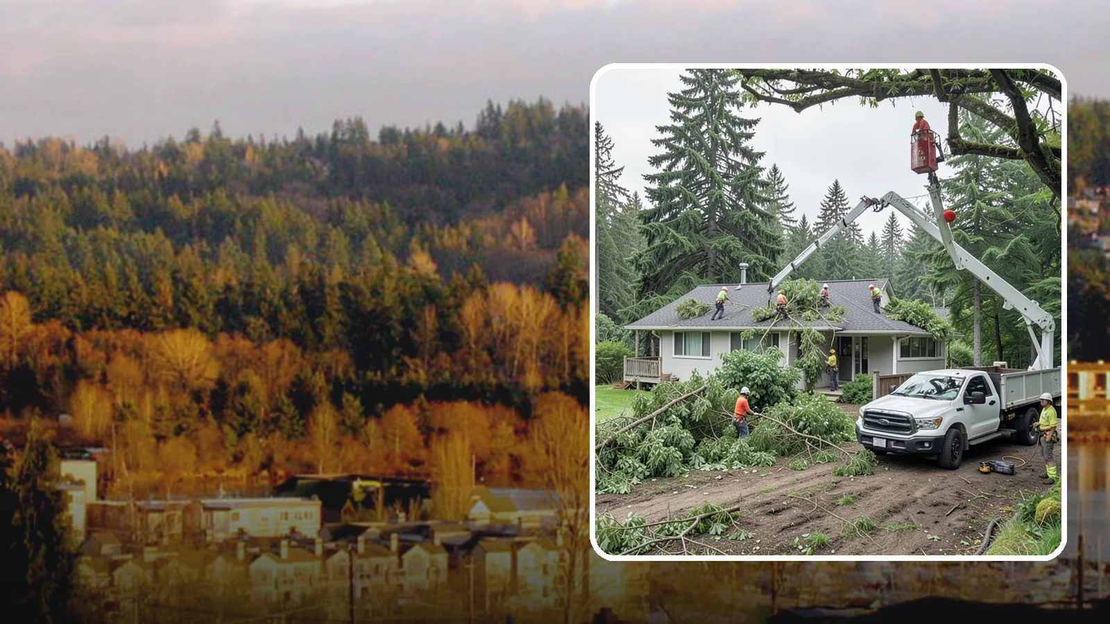 Roof clearance pruning in Kenmore, King County, WA - The pruning of branches away from rooflines.