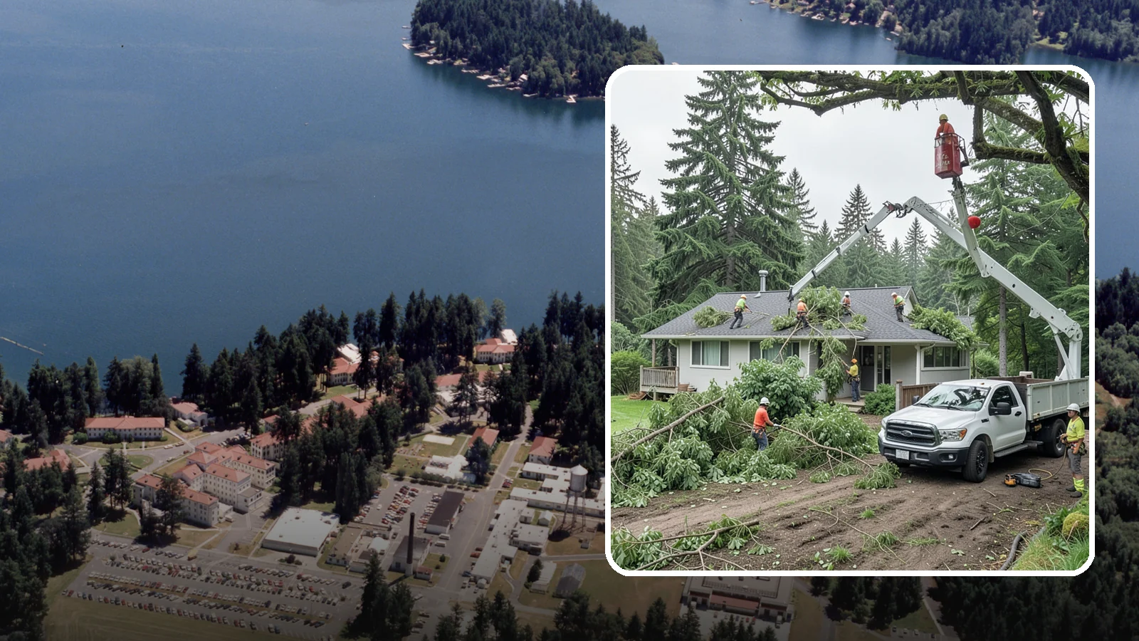 Roof clearance pruning in Lakewood, Pierce County, WA - The pruning of branches away from rooflines.