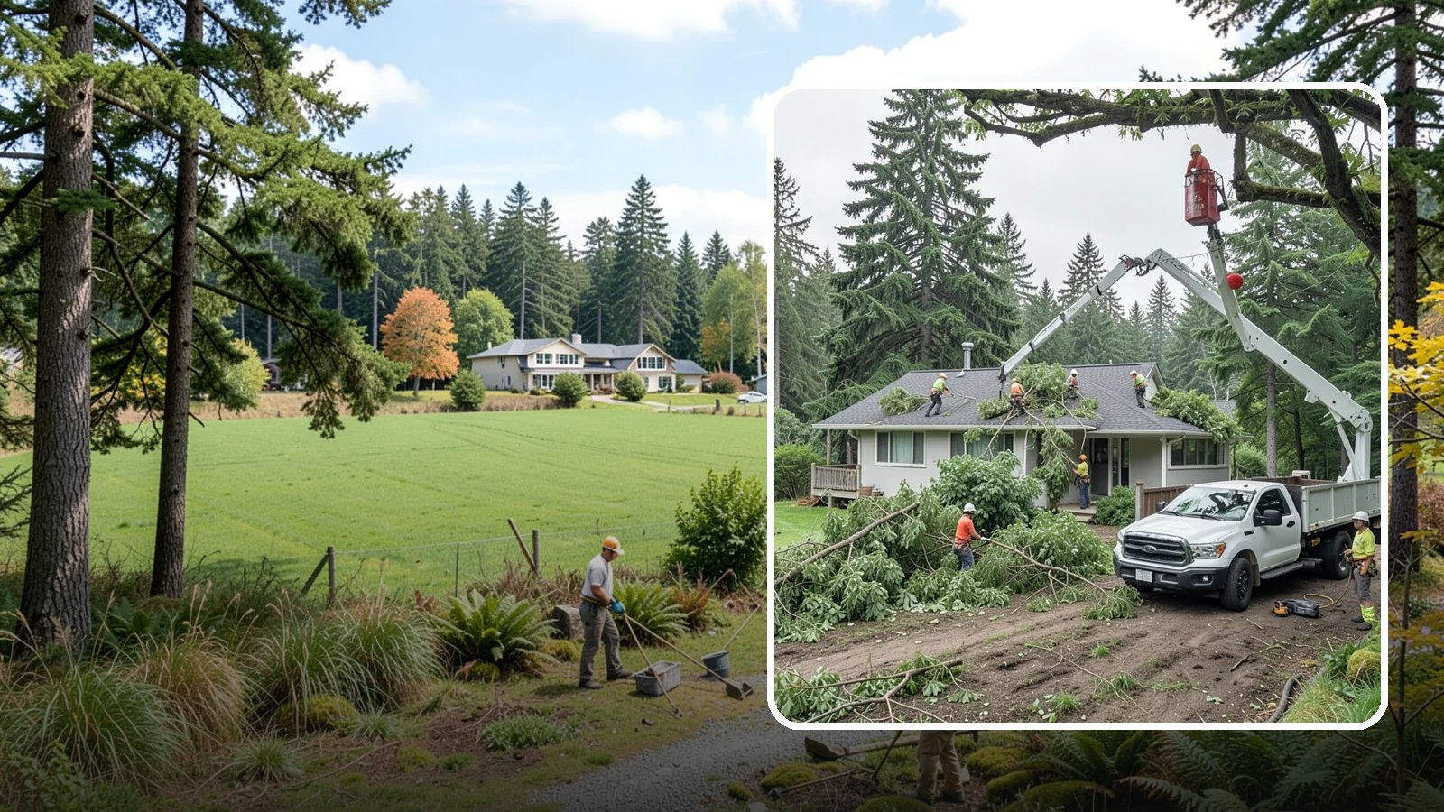 Roof clearance pruning in Lyman, Skagit County, WA - The pruning of branches away from rooflines.