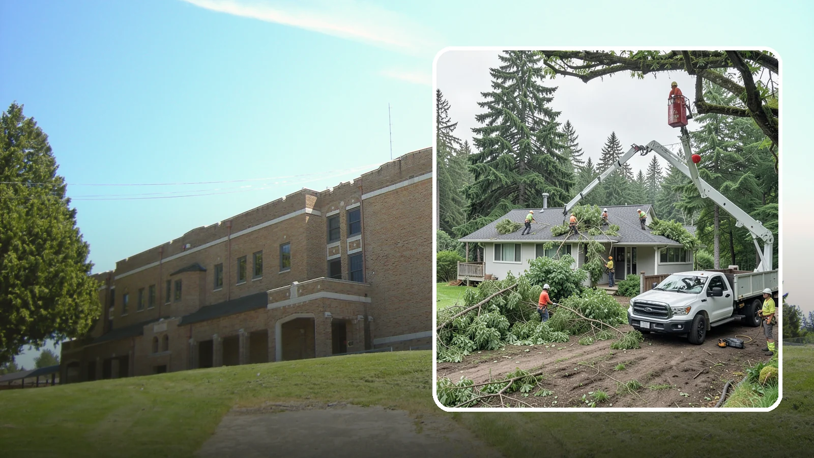 Roof clearance pruning in Maple Valley, King County, WA - The pruning of branches away from rooflines.