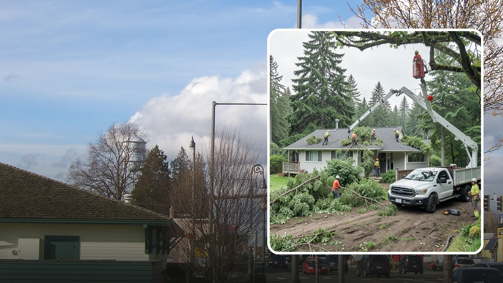 Roof clearance pruning in Marysville, Snohomish County, WA - The pruning of branches away from rooflines.