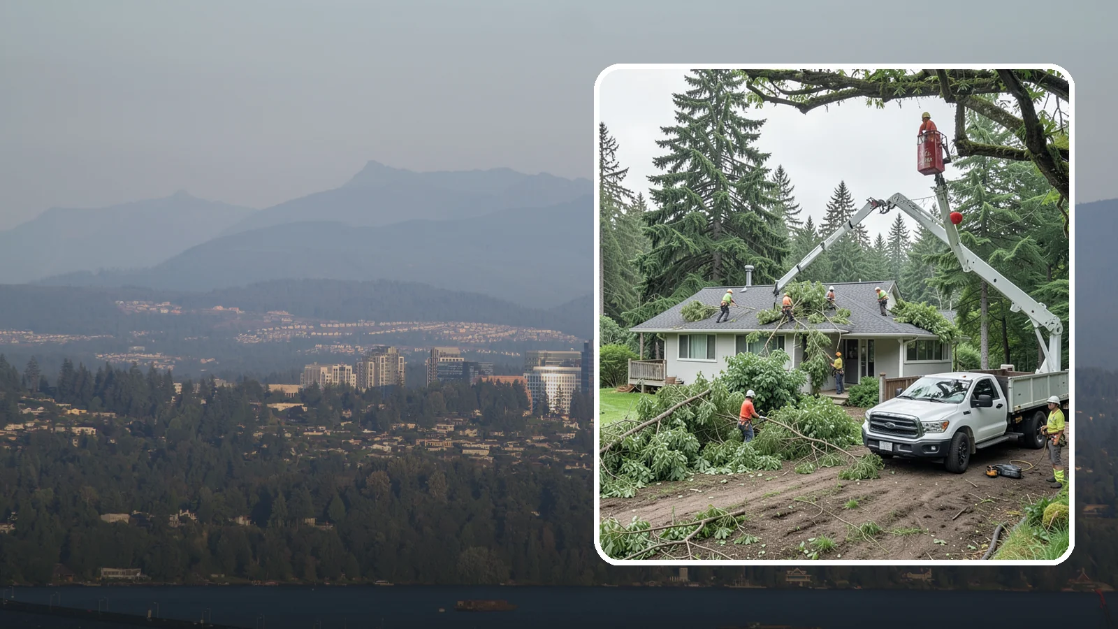 Roof clearance pruning in Medina, King County, WA - The pruning of branches away from rooflines.