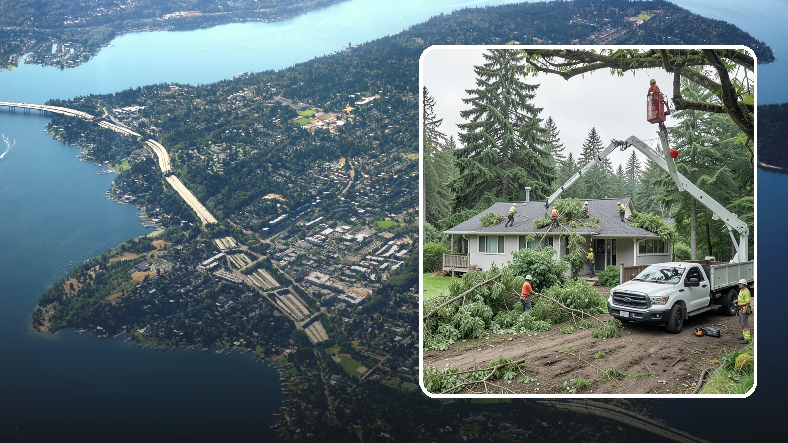 Roof clearance pruning in Mercer Island, King County, WA - The pruning of branches away from rooflines.