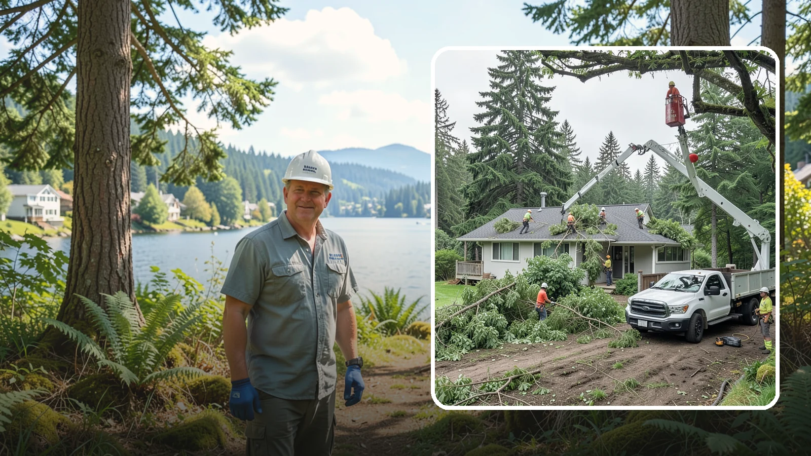 Roof clearance pruning in Milton, King County, WA - The pruning of branches away from rooflines.