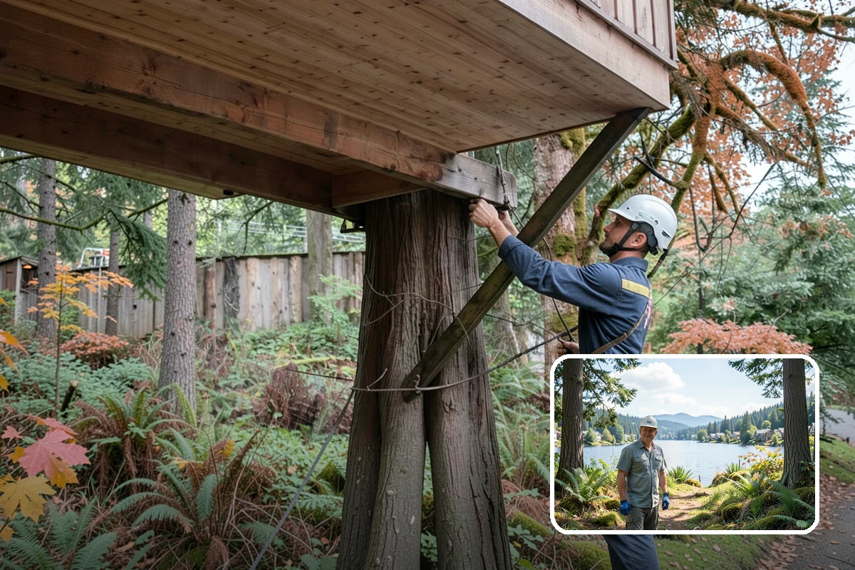 Roof clearance pruning in Milton, King County, WA - Improves tree structure, health, and appearance