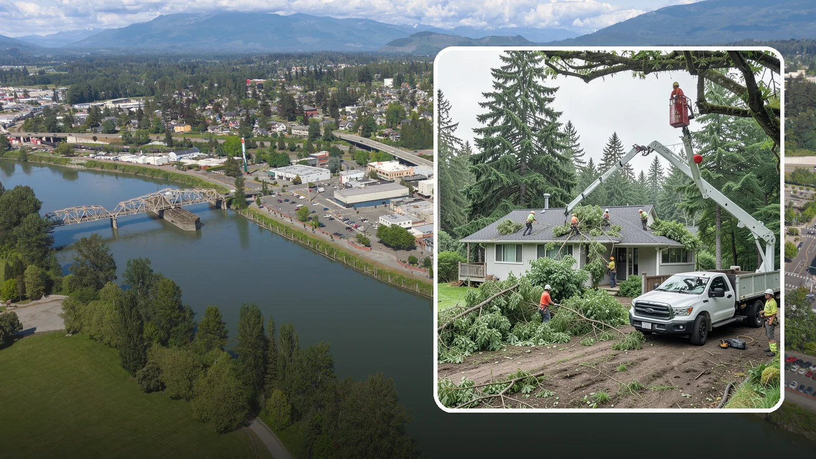 Roof clearance pruning in Mount Vernon, Skagit County, WA - The pruning of branches away from rooflines.