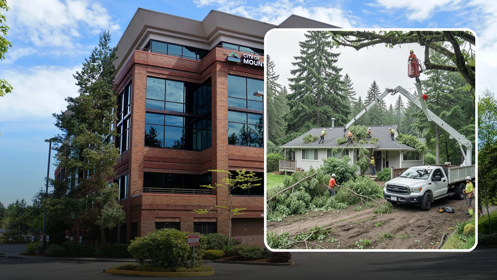 Roof clearance pruning in Mountlake Terrace, Snohomish County, WA - The pruning of branches away from rooflines.