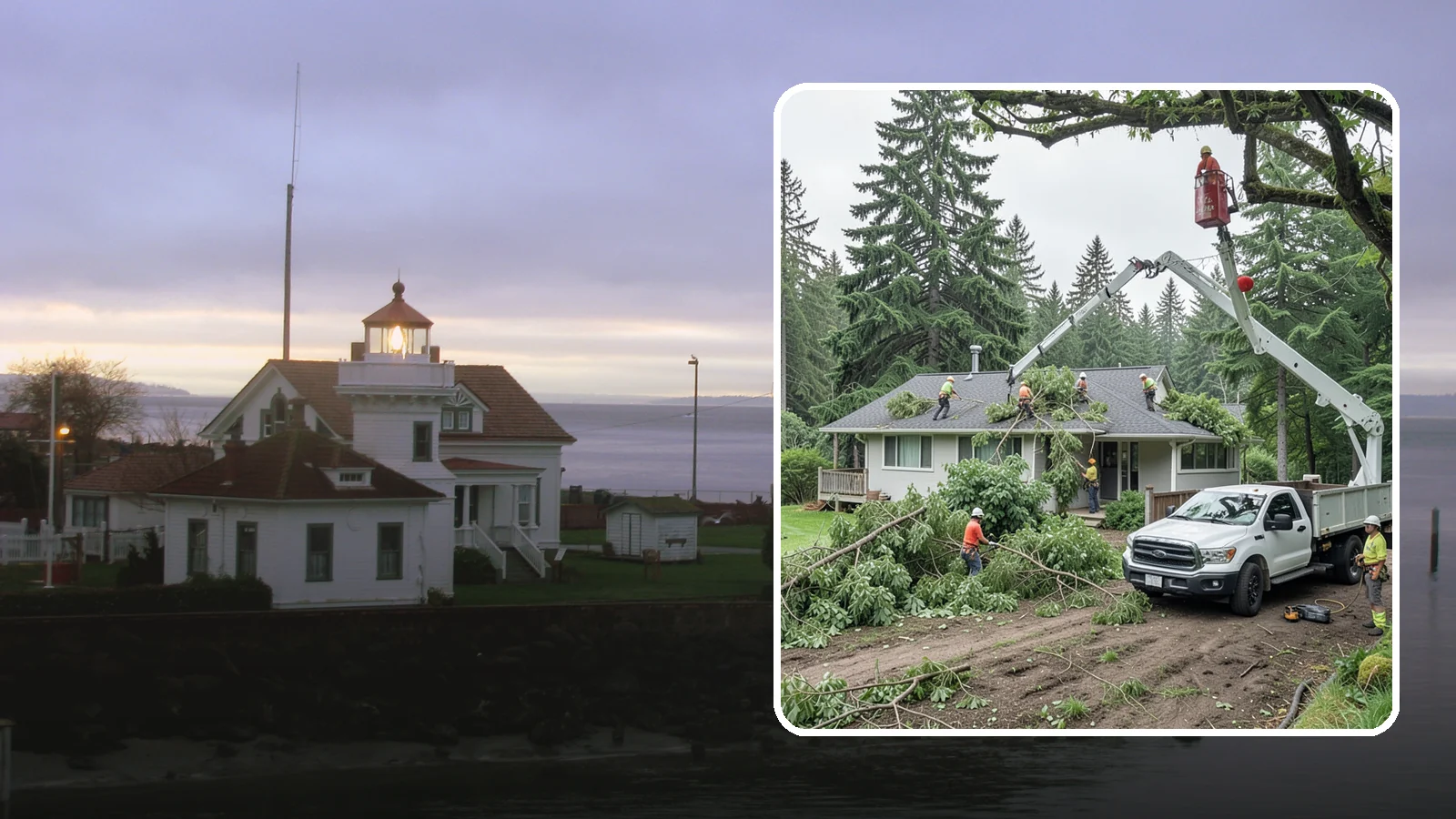 Roof clearance pruning in Mukilteo, Snohomish County, WA - The pruning of branches away from rooflines.