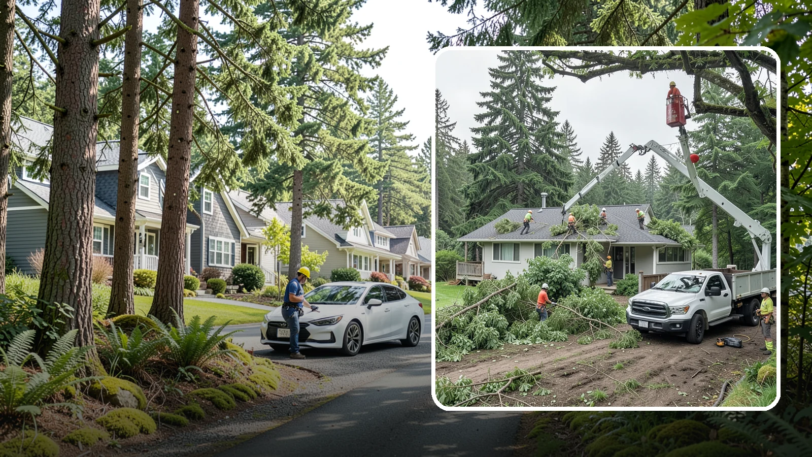 Roof clearance pruning in Normandy Park, King County, WA - The pruning of branches away from rooflines.