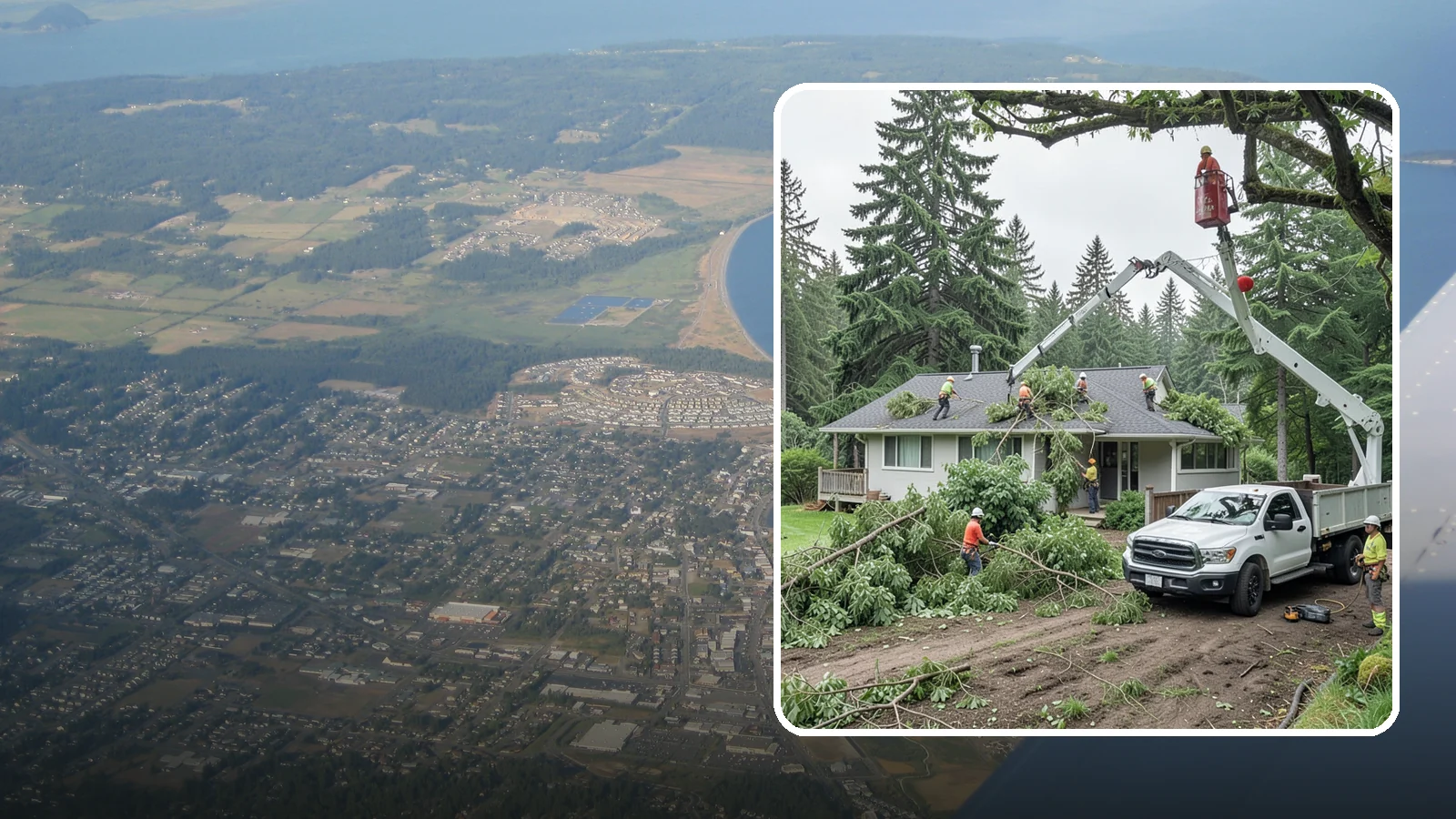 Roof clearance pruning in Oak Harbor, Island County, WA - The pruning of branches away from rooflines.